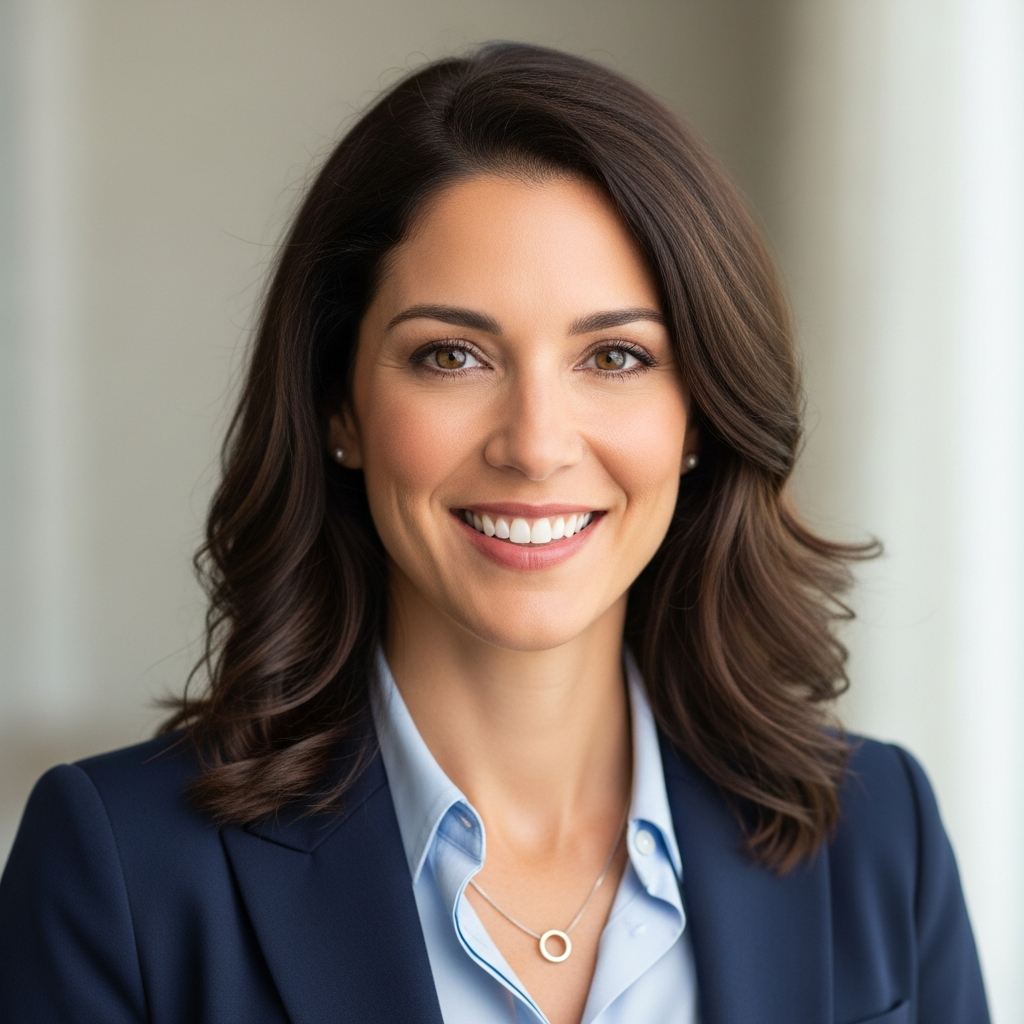 Professional portrait of Nicole Lloyd, South Florida real estate agent, warm and confident, wearing business attire, against a soft neutral background with coastal light, editorial style photography
